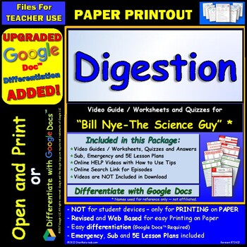 Preview of Video Guide and Quiz for Bill Nye Digestion - PRINT Version