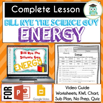Preview of Bill Nye ENERGY - Video Guide, Quiz, Sub Plan, Worksheets, No Prep, Lesson