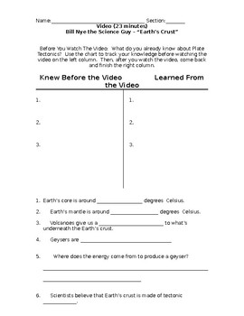 Preview of Bill Nye Earth's Crust Guided Notes