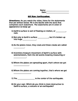 Preview of Bill Nye Earthquakes Note Taking Sheet