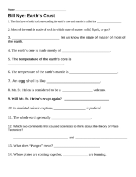 Preview of Bill Nye Earth's Crust Worksheet