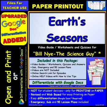 Preview of Video Guide and Quiz for Bill Nye Earth's Seasons - PRINT Version