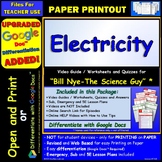 Video Guide, Quiz for Bill Nye – Electricity * PRINTING Go