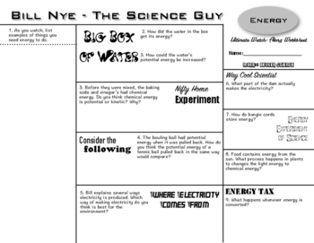 Preview of Bill Nye - Energy - Ultimate Watch-Along Worksheet