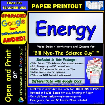 Preview of Video Guide and Quiz for Bill Nye Energy - PRINT Version
