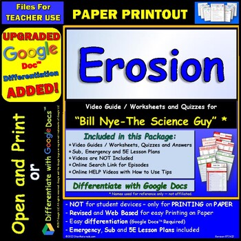Preview of Video Guide and Quiz for Bill Nye Erosion - PRINT Version