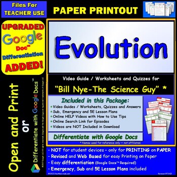 Preview of Video Guide and Quiz for Bill Nye Evolution - PRINT Version