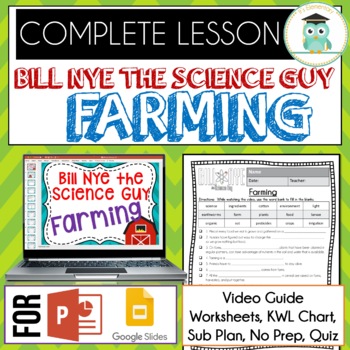 Preview of Bill Nye FARMING Video Guide, Quiz, Sub Plan, Worksheets, No Prep Lesson