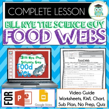 Preview of Bill Nye FOOD WEB - Video Guide, Quiz, Sub Plan, Worksheets, No Prep, Lesson