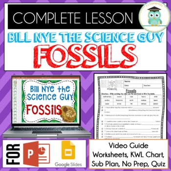 Preview of Bill Nye FOSSILS Video Guide, Quiz, Sub Plan, Worksheets, No Prep Lesson