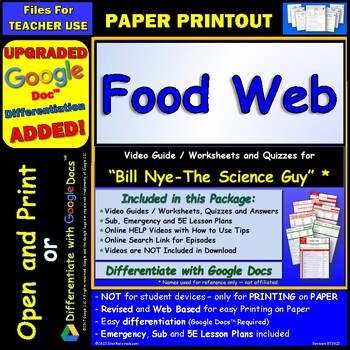 Preview of Video Guide and Quiz for Bill Nye Food Web - PRINT Version