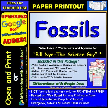 Preview of Video Guide and Quiz for Bill Nye Fossils - PRINT Version