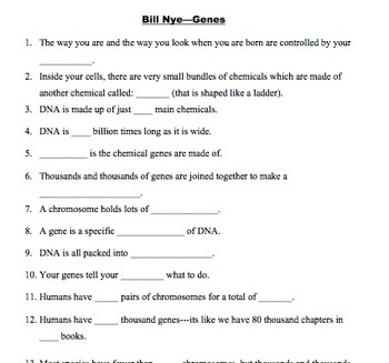 Bill Nye Genes Video Worksheet by Mayberry in Montana TPT