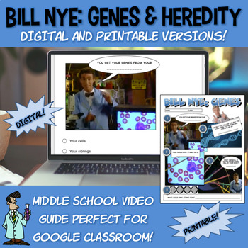 Preview of Bill Nye Genes heredity middle school SELF-GRADING Google Classroom Drive & WS