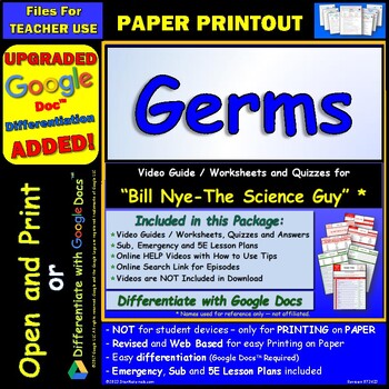 Preview of Video Guide and Quiz for Bill Nye Germs - PRINT Version