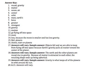 gravity 2013 movie worksheet answer key