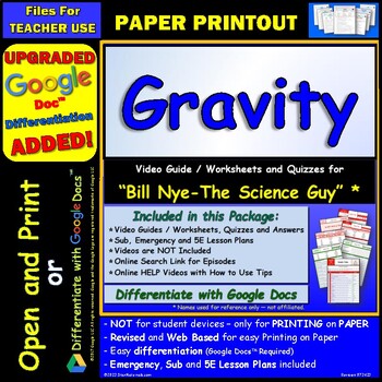 Preview of Video Guide and Quiz for Bill Nye Gravity - PRINT Version