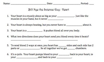 Preview of Bill Nye Heart Video Worksheet