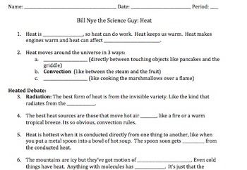 Preview of Bill Nye Heat Video Worksheet ( Conduction, Convection, & Radiation)