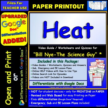 Preview of Video Guide and Quiz for Bill Nye Heat - PRINT Version