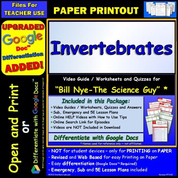 Preview of Video Guide and Quiz for Bill Nye Invertebrates - PRINT Version