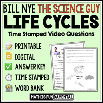 Preview of Bill Nye - Life Cycles | Printable & Digital Video Questions | Distance Learning