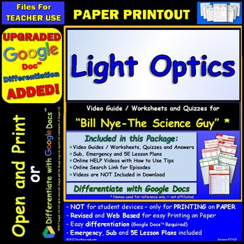 Preview of Video Guide and Quiz for Bill Nye Light Optics - PRINT Version