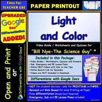 Preview of Video Guide and Quiz for Bill Nye Light and Color - PRINT Version