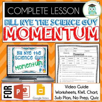 Preview of Bill Nye MOMENTUM Video Guide, Quiz, Sub Plan, Worksheets, No Prep Lesson