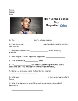 Preview of Bill Nye Magnetism Episode Worksheet