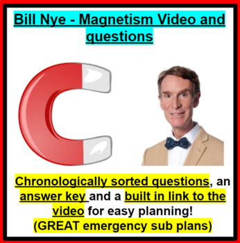 Preview of Bill Nye - Magnetism Video Questions and Answer Key (MS-PS1) GREAT SUB PLANS!