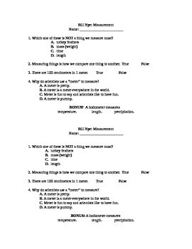 Preview of Bill Nye Measurement 4 Question Quiz