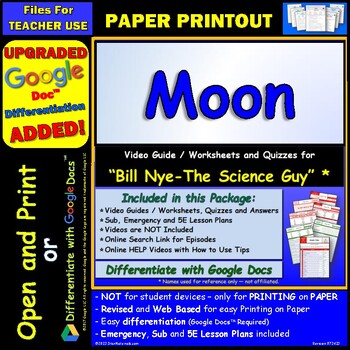 Preview of Video Guide and Quiz for Bill Nye Moon - PRINT Version