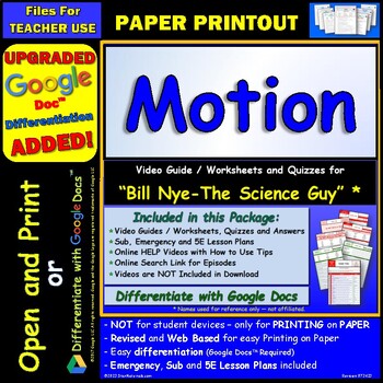Preview of Video Guide and Quiz for Bill Nye Motion - PRINT Version