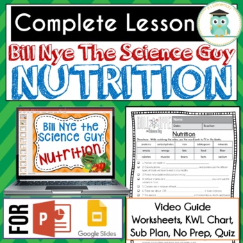 Preview of Bill Nye NUTRITION Video Guide, Quiz, Sub Plan, Worksheets, No Prep Lesson