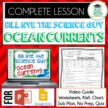 Preview of Bill Nye OCEAN CURRENTS Video Guide, Quiz, Sub Plan, Worksheets, No Prep Lesson