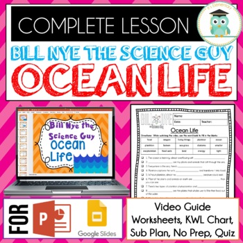 Preview of Bill Nye OCEAN LIFE Video Guide, Quiz, Sub Plans, Worksheets, No Prep Lesson