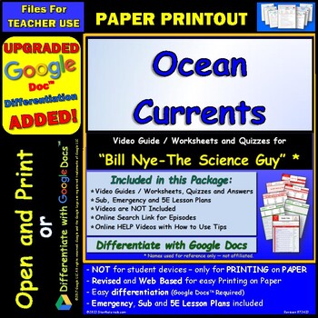 Preview of Video Guide and Quiz for Bill Nye Ocean Currents - PRINT Version