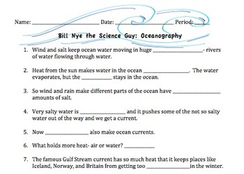 Bill Nye Oceanography (Ocean Currents) Video Worksheet by Mayberry in