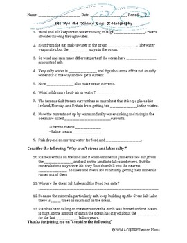 Preview of Bill Nye Oceanography Ocean Currents Video Worksheet (No Key)