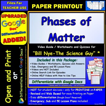 Preview of Video Guide and Quiz for Bill Nye Phases of Matter - PRINT Version