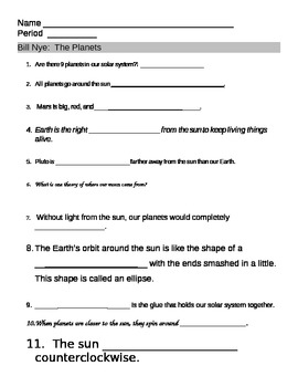 Preview of Bill Nye Planet Video Worksheet