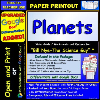 Preview of Video Guide and Quiz for Bill Nye Planets - PRINT Version