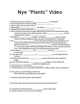 Preview of Bill Nye "Plants" Video Worksheet
