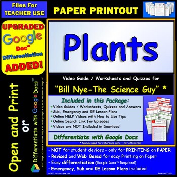 Preview of Video Guide and Quiz for Bill Nye Plants - PRINT Version