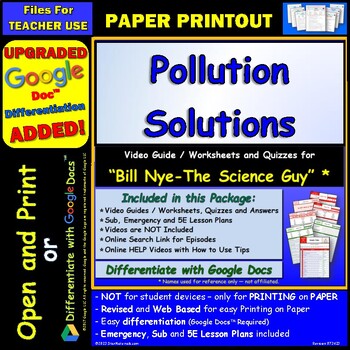 Preview of Video Guide and Quiz for Bill Nye Pollution Solutions - PRINT Version