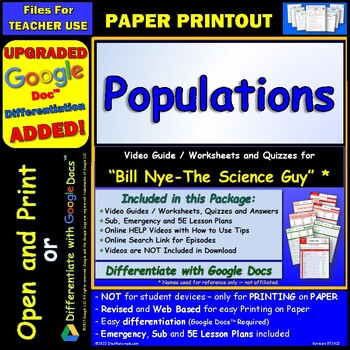 Preview of Video Guide, Quiz for Bill Nye – Populations * PRINTING Google Doc™/pdf