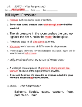 Bill Nye Pressure Video Worksheet by jjms Teachers Pay Teachers