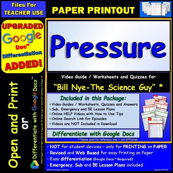 Differentiated Video Worksheet Quiz Ans for Bill Nye Pressure