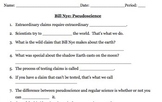 Bill Nye Pseudoscience Video Worksheet (Great intro to Scientific Method)